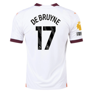 Puma Manchester City Kevin De Bruyne Away Jersey w/ EPL + No Room For Racism Patches 23/24 (Puma White/Aubergine)