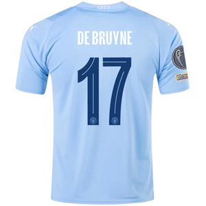 Puma Manchester City Kevin De Bruyne Home Jersey w/ Champions League + Club World Cup Patches 23/24 (Team Light Blue/Puma White)