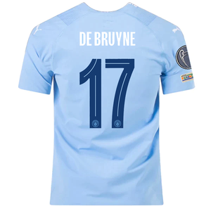 Puma Manchester City Authentic De Bruyne Home Jersey w/ Champions League + Club World Cup Patches 23/24 (Team Light Blue/Puma White)