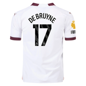 Puma Manchester City Authentic Kevin De Bruyne Away Jersey w/ EPL + No Room For Racism Patches 23/24 (Puma White/Aubergine)