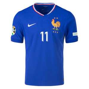 Nike Mens France Authentic Ousmane Dembele Match Home Jersey w/ Euro 2024 Patches 24/25 (Bright Blue/University Red)