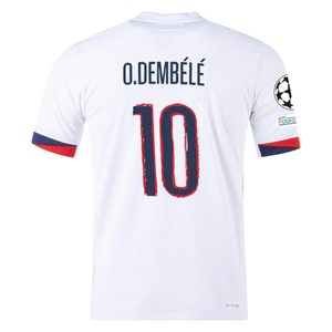 Nike Paris Saint-Germain Authentic Ousmane Dembélé Away Jersey w/ Champions League Patches 24/25 (White/Midnight Navy)