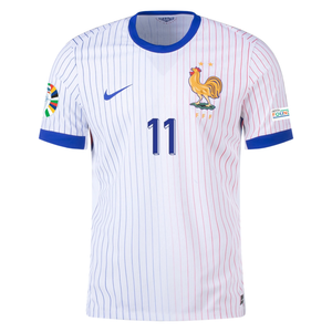 Nike France Authentic Ousmane Dembele Away Jersey w/ Euro 2024 Patches 24/25 (White/Bright Blue)