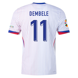 Nike France Authentic Ousmane Dembele Away Jersey w/ Euro 2024 Patches 24/25 (White/Bright Blue)