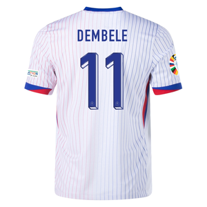 Nike France Ousmane Dembele Away Jersey w/ Euro 2024 Patches 24/25 (White/Bright Blue)