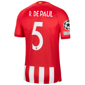 Nike Atletico Madrid Rodrigo De Paul Home Jersey w/ Champions League Patches 23/24 (Sport Red/Global Red)