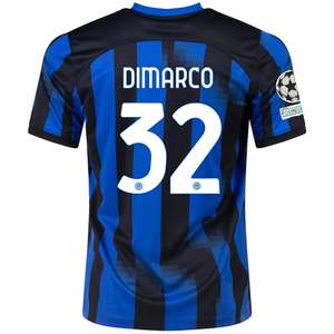 Nike Inter Milan Federico Dimarco Home Jersey w/ Champions League + Copa Italia Patches 23/24 (Lyon Blue/Black/Vibrant Yellow)