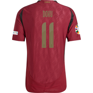 adidas Belgium Authentic Jeremy Doku Home Jersey w/ Euro 2024 Patches 24/25 (Burgundy)
