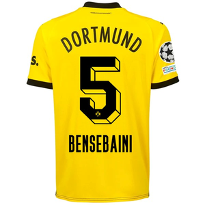 Puma Borussia Dortmund Ramy Bensebaini Home Jersey w/ Champions League Patches 23/24 (Cyber Yellow/Puma Black)