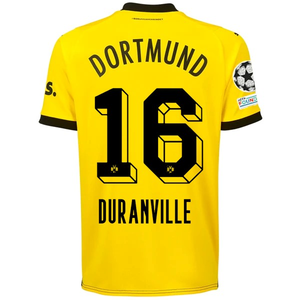 Puma Borussia Dortmund Julien Duranville Home Jersey w/ Champions League Patches 23/24 (Cyber Yellow/Puma Black)