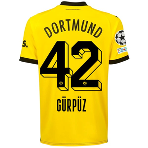 Puma Borussia Dortmund Göktan Gürpüz Home Jersey w/ Champions League Patches 23/24 (Cyber Yellow/Puma Black)