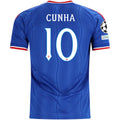 adidas Mens Manchester United Matheus Cunha Away Jersey w/ Champions League Patches 26/27 (Blue)