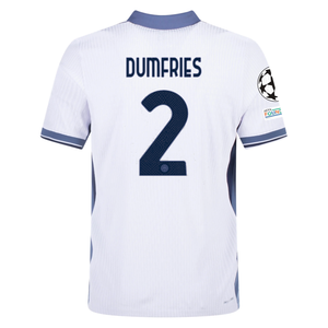 Nike Inter Milan Authentic Denzel Dumfries Away Jersey w/ Champions League + Scudetto Patch 24/25 (White/Silver)