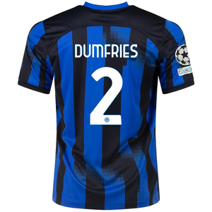 Nike Inter Milan Denzel Dumfries Home Jersey w/ Champions League+ Copa Italia Patches 23/24 (Lyon Blue/Black/Vibrant Yellow)