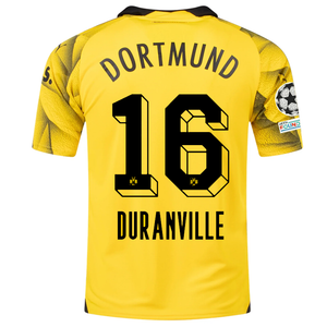 Puma Mens Borussia Dortmund Julien Duranville Third Jersey w/ Champions League Patches 23/24 (Cyber Yellow/Puma Black)