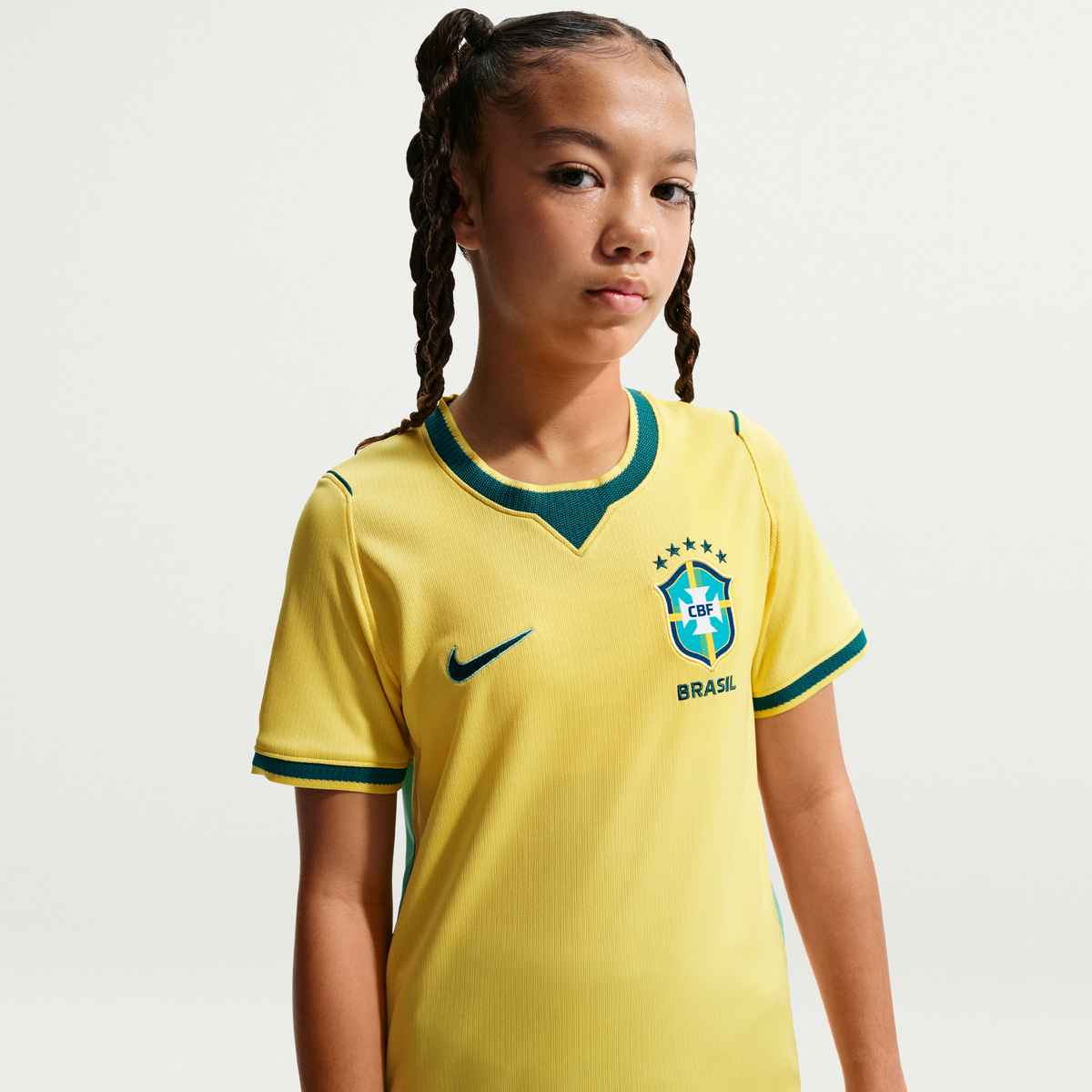 Nike Youth Brazil Pele Home Stadium Jersey 2026 (Yellow Canary/Teal)