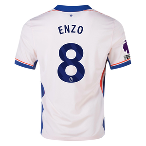 Nike Chelsea Enzo Fernandez Away Jersey w/ EPL + No Room For Racism Patches 24/25 (Guava Ice/Rush Blue)