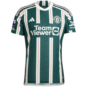 adidas Manchester United Authentic Kobbie Mainoo Away Jersey w/ EPL + No Room For Racism Patches 23/24 (Green Night/Core White/Active Maroon)
