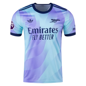 adidas Arsenal Declan Rice Third Jersey w/ EPL Patch 24/25 (Clear Aqua/Light Flash Purple)