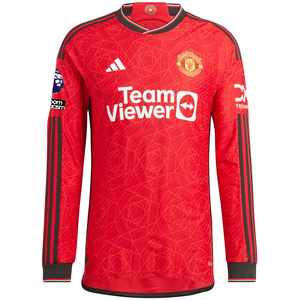 adidas Manchester United Authentic Mason Mount Long Sleeve Home Jersey w/ EPL + No Room For Racism Patches 23/24 (Team College Red)