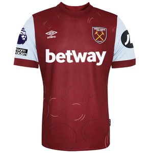Umbro West Ham United Michail Antonio Home Jersey w/ EPL + No Room For Racism Patches 23/24 (Claret/Blue)