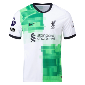 Nike Liverpool Authentic Darwin Nunez Match Away Jersey w/ EPL + No Room For Racism Patches 23/24 (White/Green Spark)