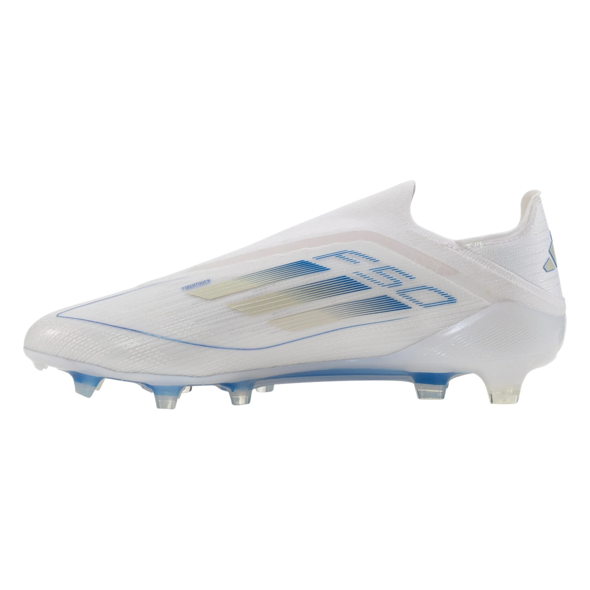 Adidas F50 Elite Laceless FG Soccer Cleats White Metallic Blue Adidas F50 Elite Laceless FG Soccer Cleats White Metallic Blue