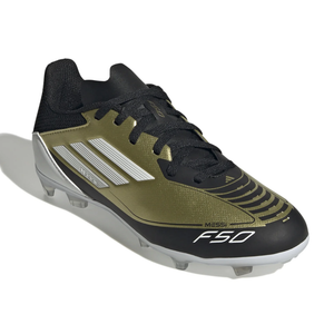 adidas Jr. F50 Messi League FG/MG Soccer Cleats (Gold Metallic/White/Black)
