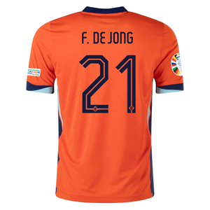 Nike Netherlands Frenkie de Jong Home Jersey w/ Euro 2024 Patches 24/25 (Safety Orange/Black)