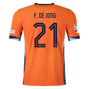 Nike Netherlands Match Authentic Frenkie de Jong Home Jersey w/ Euro 2024 Patches 24/25 (Safety Orange/Blue Void)