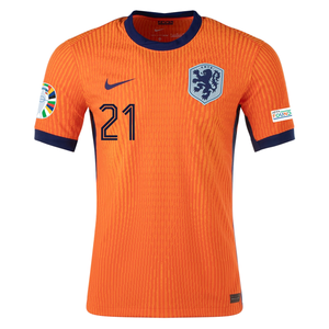 Nike Netherlands Match Authentic Frenkie de Jong Home Jersey w/ Euro 2024 Patches 24/25 (Safety Orange/Blue Void)
