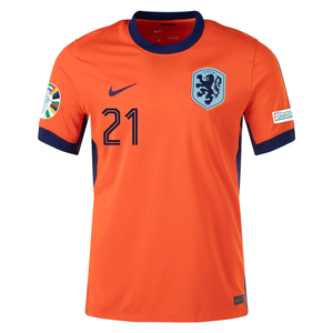 Nike Netherlands Frenkie de Jong Home Jersey w/ Euro 2024 Patches 24/25 (Safety Orange/Black)