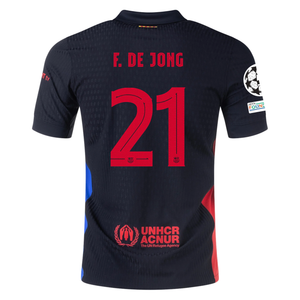 Nike Barcelona Authentic Frenkie De Jong Away Jersey w/ Champions League Patches 24/25 (Black/University Red/Hyper Royal)