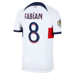 Nike Paris Saint-Germain Authentic Fabian Match Vaporknit Away Jersey w/ Ligue 1 Patch 23/24 (White/Midnight Navy)