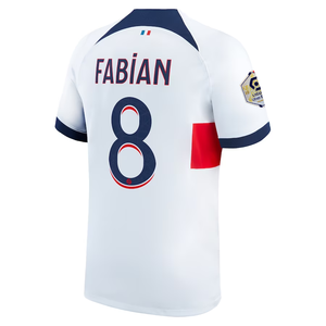 Nike Paris Saint-Germain Fabian Away Jersey w/ Ligue 1 Patch 23/24 (White/Midnight Navy)