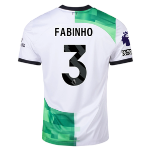 Nike Liverpool Away Fabinho Jersey w/ EPL + No Room For Racism Patches 23/24 (White/Green Spark)
