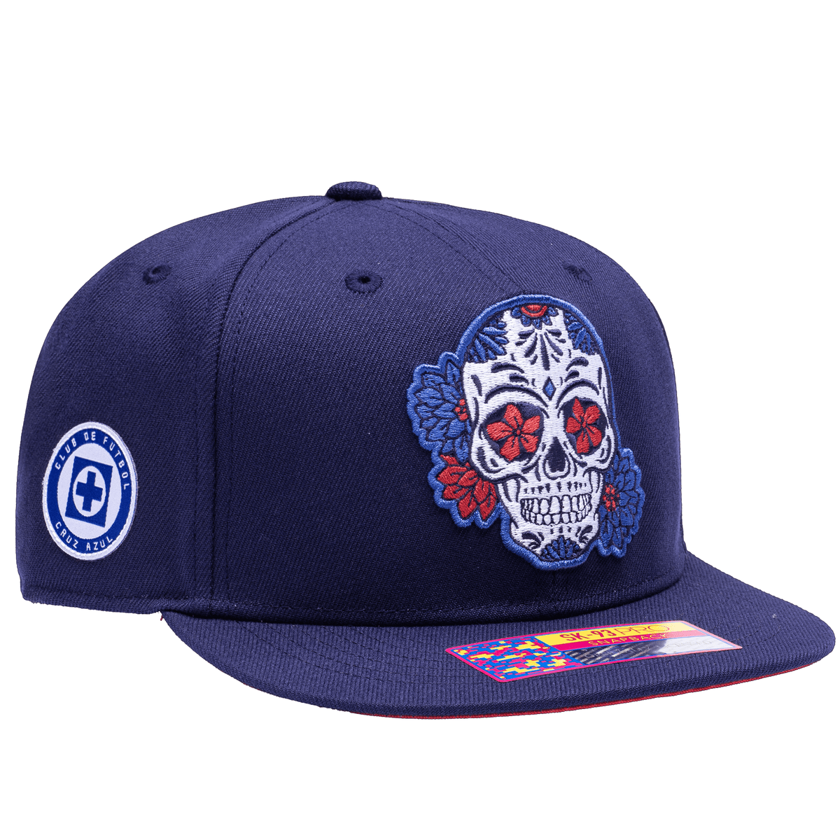 Fan Ink Cruz Azul Skull Dia De Los Muertos Snapback Hat (Navy) | SoccerWearhouse