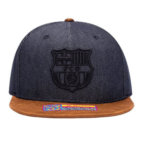 Fan Ink FC Barcelona Orion Snapback Hat (Denim Blue/Brown) | SoccerWearhouse