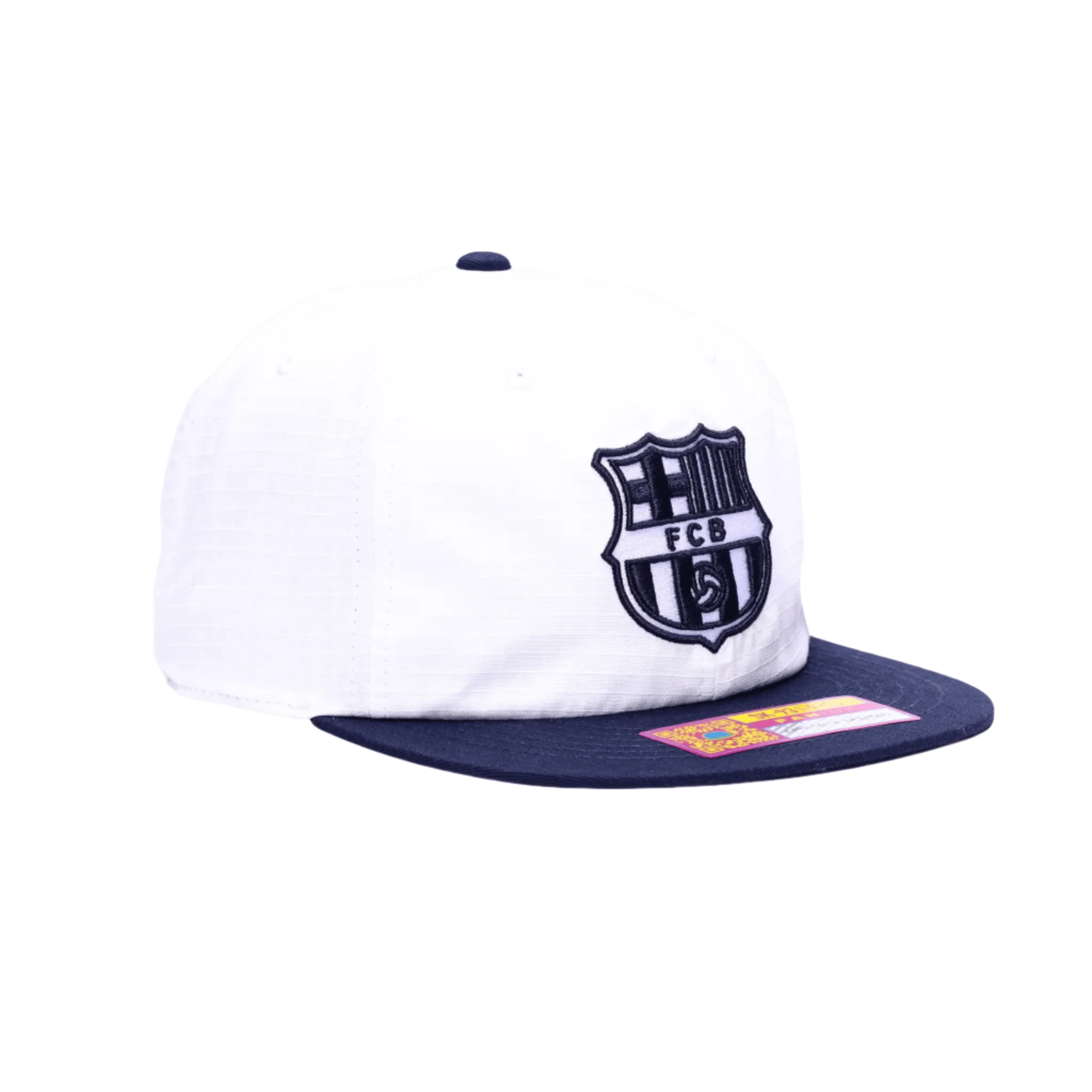 Fan Ink FC Barcelona Swingman Wax Snapback Adjustable Hat (White/Navy)