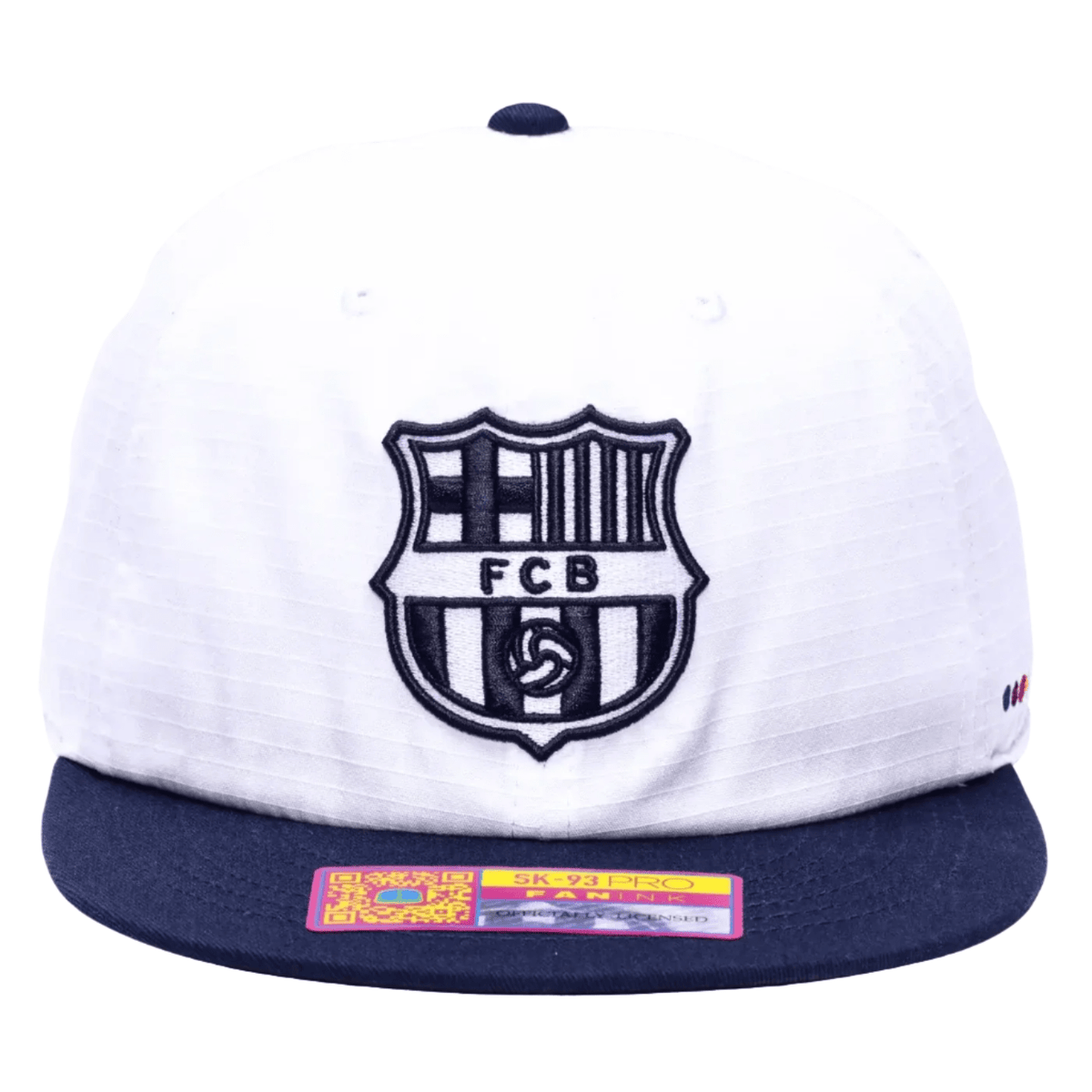 Fan Ink FC Barcelona Swingman Wax Snapback Adjustable Hat (White/Navy) | SoccerWearhouse