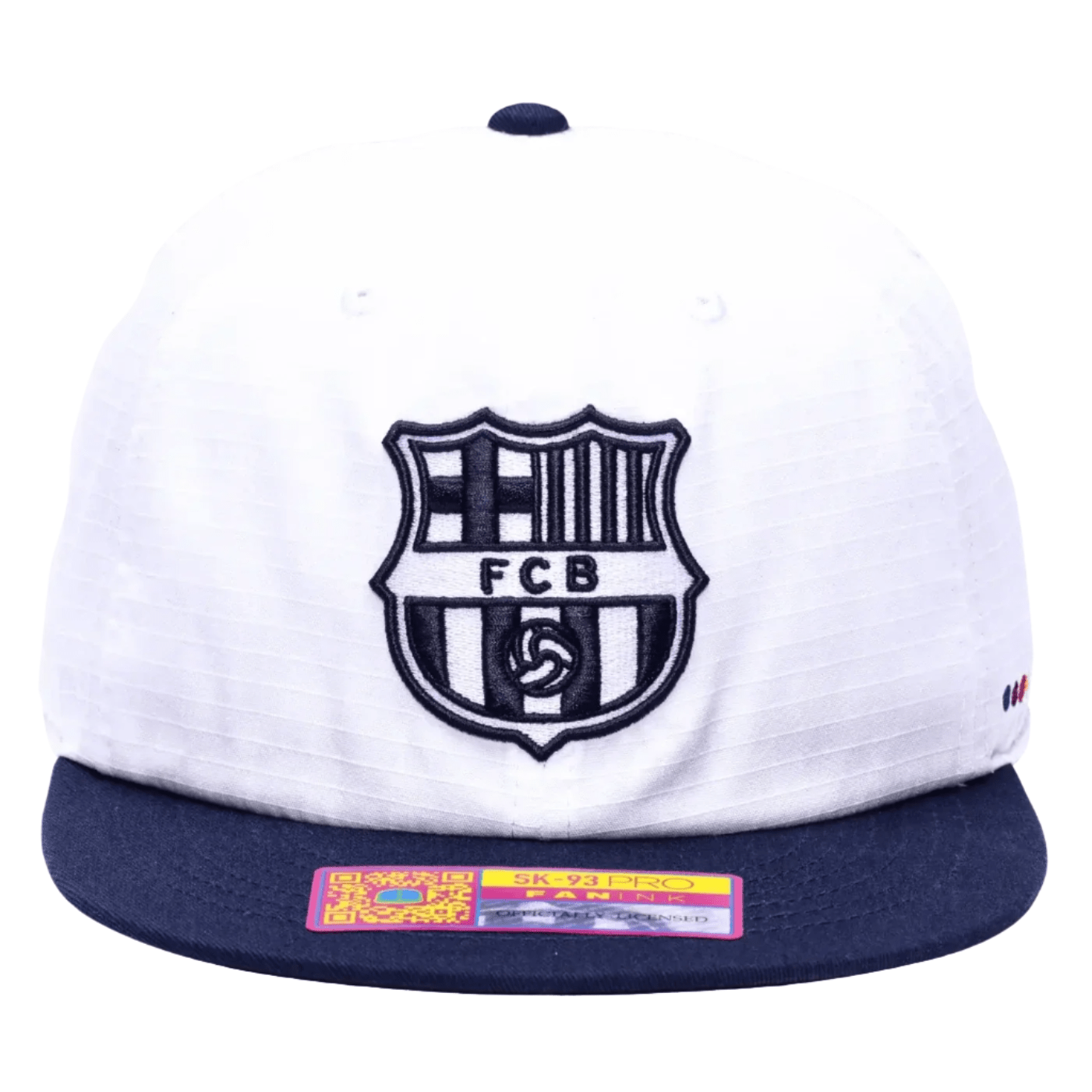 Fan Ink FC Barcelona Swingman Wax Snapback Adjustable Hat (White/Navy)