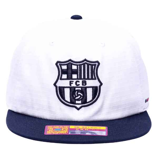 Fan Ink FC Barcelona Swingman Wax Snapback Adjustable Hat (White/Navy)