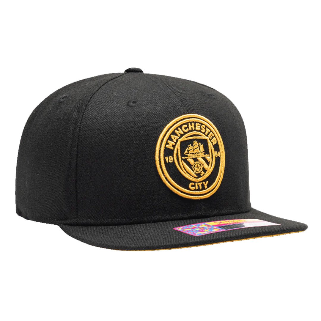 Fan Ink Manchester City Crayon Snapback Hat (Black/Gold) | SoccerWearhouse