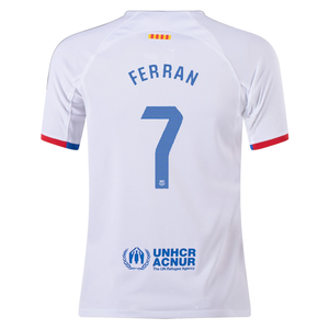 Nike Youth Barcelona Ferran Torres Away Jersey 23/24 (White/Royal Blue)