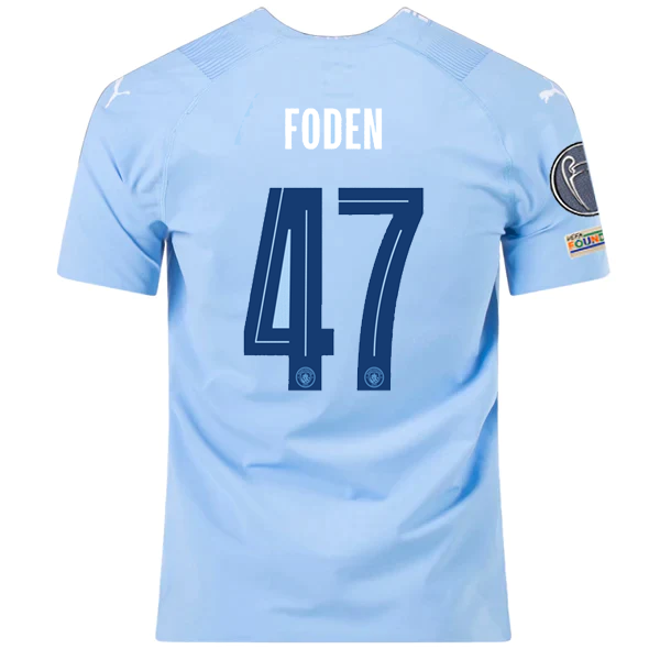 Puma Manchester City Authentic Phil Foden Home Jersey w/ Champions League Patches 23/24 (Team Light Blue/Puma White) Size XXL