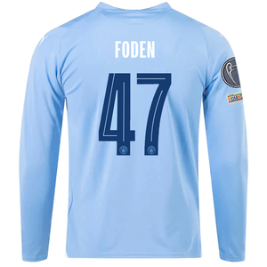 Puma Manchester City Phil Foden Home Long Sleeve Jersey w/ Champions League Patches 23/24 (Team Light Blue/Puma White)