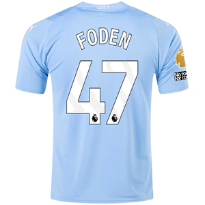 Puma Manchester City Phil Foden Home Jersey w/ EPL + No Room For Racism + Club World Cup Patches 23/24 (Team Light Blue/Puma White)