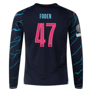 Puma Manchester City Phil Foden Third Long Sleeve Jersey w/ Champion Leagues + Club World Cup Patch 23/24 (Dark Navy/Hero Blue)