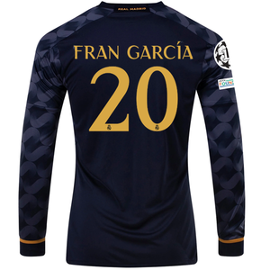 adidas Real Madrid Fran Garcia Long Sleeve Away Jersey w/ Champions League + Club World Patch 23/24 (Legend Ink/Preloved Blue)