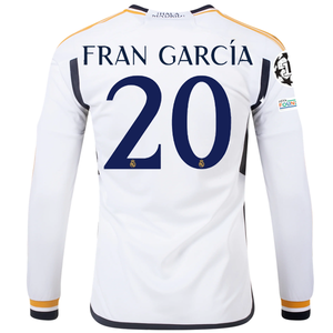 adidas Real Madrid Long Sleeve Fran Garcia Home Jersey w/ Champions League + Club World Cup Patches 23/24 (White)